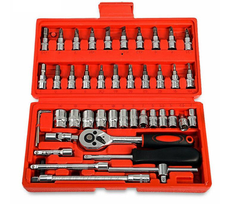 46Pcs Carbon Steel Combination Tool Set Wrench Socket Spanner Screwdriver Household Motorcycle Car Repair Tools