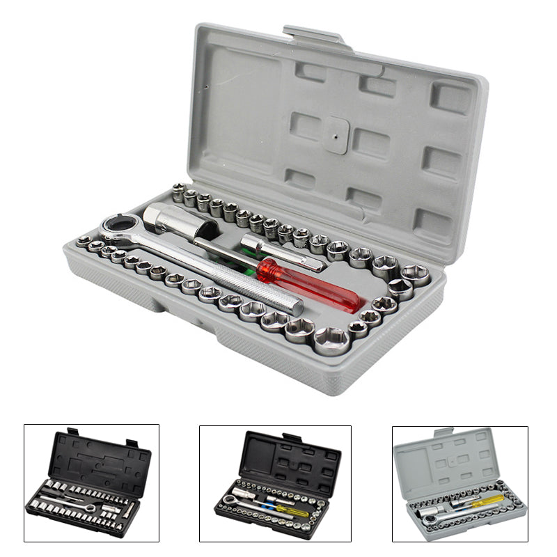Aiwa 40 Piece Toolkit Tool kit Combination Socket Ratchet Wrench Set Tool Kit Toolkit Goti Set Ring Spanner Pana Set Screw Driver Bit Set Hand Toolkit Tools Kit Car Bike Cycle Repairing Hand Tool kit Toolkit Set Screwdriver Toolkit Drill Machine