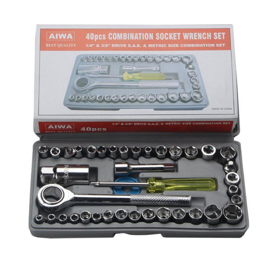 Aiwa 40 Piece Toolkit Tool kit Combination Socket Ratchet Wrench Set Tool Kit Toolkit Goti Set Ring Spanner Pana Set Screw Driver Bit Set Hand Toolkit Tools Kit Car Bike Cycle Repairing Hand Tool kit Toolkit Set Screwdriver Toolkit Drill Machine