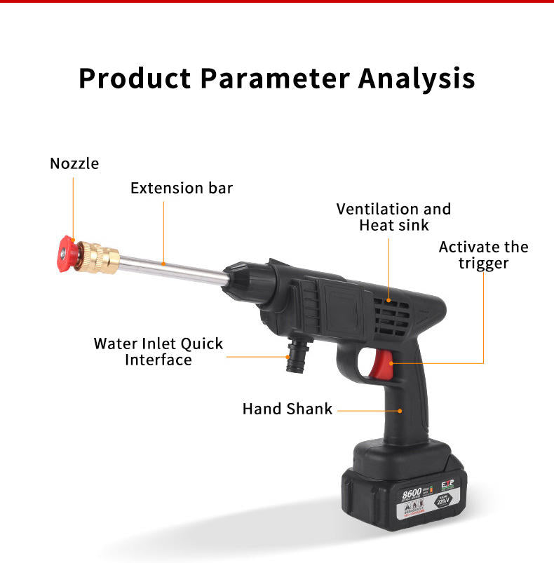 Battery-Powered High-Pressure 5M Electric Sprayer Cordless Water  for Garden & Car Wash Cleaning