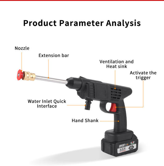 Battery-Powered High-Pressure 5M Electric Sprayer Cordless Water  for Garden & Car Wash Cleaning